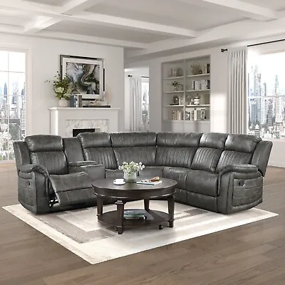 Brownish Grey Faux Suede 3 Three Recliner Sofa Sectional Living Room Furniture • $1999