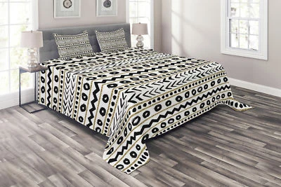 $89.99 • Buy Boho Quilted Coverlet & Pillow Shams Set, Abstract Primitive Figures Print