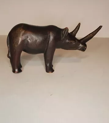 Vintage  Wooden Rhino Statue Rhinoceros Wooden -Carved Art Figure • $9.99