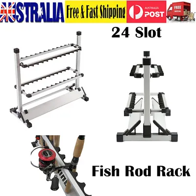 $53.99 • Buy Aluminum 24 Fishing Rod Holder Storage Display Rack Fishing Pole Stand Organizer