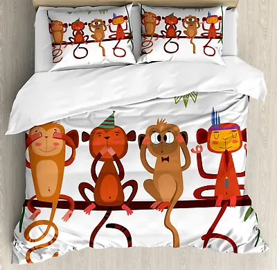 Monkey Duvet Cover Set With Pillow Shams Animals Sitting Branch Print • $69.99