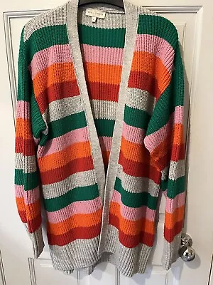 Love & Roses Striped Multi-Coloured Chunky Knit Cardigan - Size Large • £7.50