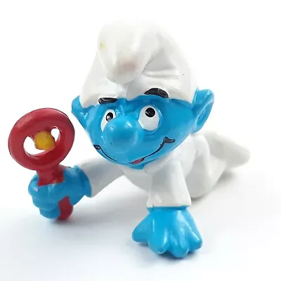 1984 Vintage Baby Rattle Smurf White PVC Miniature Figure Schleich Peyo Toy • $8.50