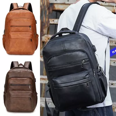 Men PU Leather Travel Backpack Anti Theft Laptop Backpacks Large Capacity • $53.99