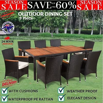 VidaXL 9 Piece Outdoor Dining Set With Cushions Poly Rattan Furniture Set NEW • $1258.91