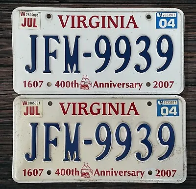 Pair Of Virginia License Plates JFM9939 Exp JUL 13 Mancave Garage Workshop Diner • $15.97