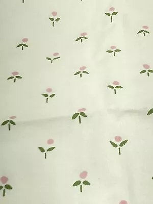 Vintage Laura Ashley Cotton Fabric Pink Stylized Flower Green Stem On White 1.5Y • $36