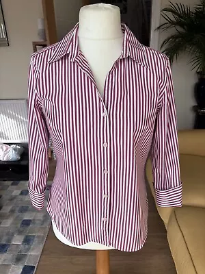 Jaeger Blouse 14 VGC  Burgundy Stripe Only Worn Twice • £12.57