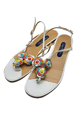 MARIO BOLOGNA White Floral Toe Post Sandals (US 8) • $79.48