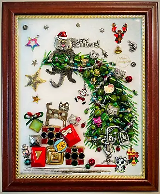 Christmas Tree Catmas Framed Jewelry One Of A Kind Art Unique Gift • $299