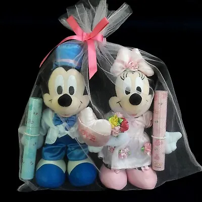 Vintage Set 2 Disney Mickey Minnie Mouse Wedding Plush Doll Love Letter Box 12  • $44