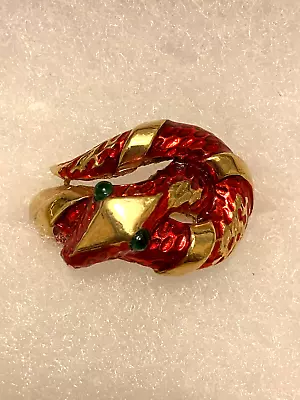 Vintage Crown Trifari Red Snake Ring With Green Eyes. • $225