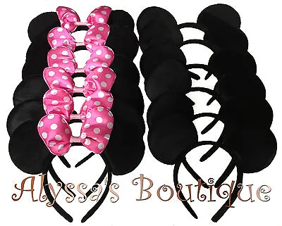 12 Pc Minnie Mickey Mouse Ears Headbands Black Pink Polka Dot Bow Birthday Party • $14.99