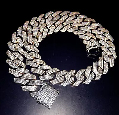 Men's Silver And Rose Gold Micro Pave 4 Row CZ Diamond 20mm Cuban Chain • $180
