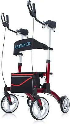 $103.59 • Buy Red ELENKER Upright Rollator Walker Stand Up Folding Walking Backrest Medical