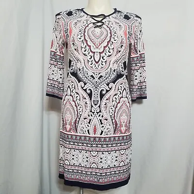 Roz & Ali Women's 12 Blue Pink White Paisley Tunic Dress Top 3/4 Sleeves • $27.77