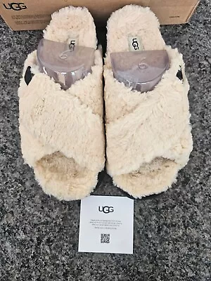 UGG Women's Fuzz Sugar Cross Slide Slippers(Size 9) NEW • $45