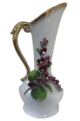 Vtg Lefton Chinese Bud Vase Hand Painted Porcelain Art Floral White Gold Trim • $14.99