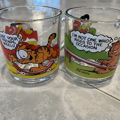 Vintage McDonalds Garfield & Odie Glass Mug Coffee Cup By Jim Davis Lot Of 2 • $13.19