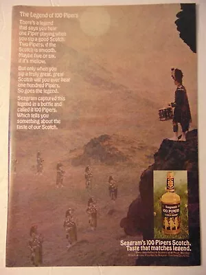 1969 SEAGRAM'S 100 PIPERS SCOTCH Highlands Bagpipers Drum Vintage Art Print Ad • $6