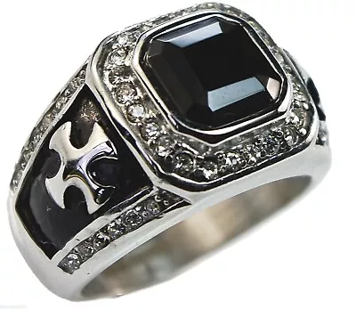 Knights Templar Cross 4 Carat Simulated Black Sapphire Mens Ring Cz Size 11 T61 • $19.14