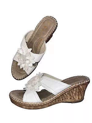 Size 4 Eur 36 White Wedge Mule Sandals Comfort Sole Cork Heel • £7.99