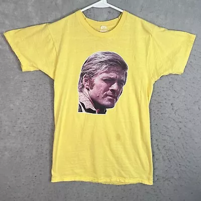 Vintage 70s Robert Redford Portrait T Shirt Adult Large Yellow Made In USA Mens • $39.99