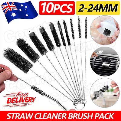 10x Nylon Straw Brush Cleaner Bottle Tube Pipe Small Long Cleaning Set Kit AU • $5.45