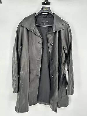 Ellen Tracy Women's Large Black Leather Jacket Coat Hip Length Button Down • $90.25