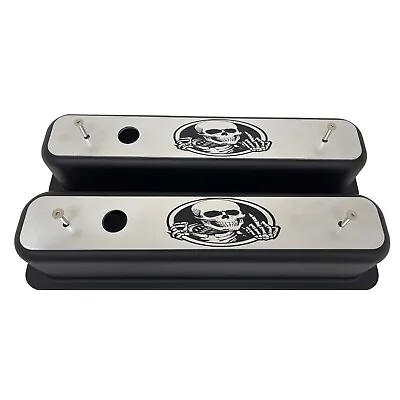 Small Block Chevy Vortec Center Bolt Valve Covers Engraved F-U Skeleton - Black • $295