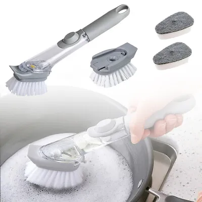 Dish Brush Washing Up Brushes W/ Liquid Dispenser Dish Scrubber Clean Kitchen • £5.49