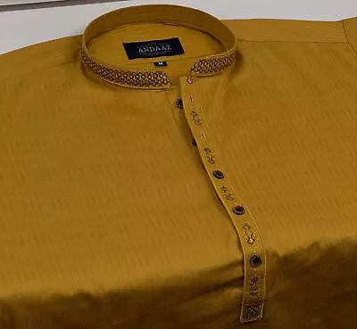 Men's Mustard Kurta With Placket Embroidery • £25