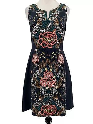 Moulinette Soeurs Anthropologie Women's Navy Perennial Embroidered Dress Size 4 • $40