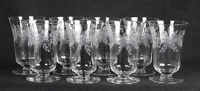 $50.74 • Buy (8) Vintage Etched Floral & Leaf CRYSTAL Footed PARFAIT GLASSES 4.75 H X 3 D