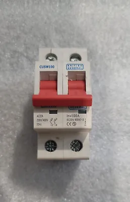 BRITISH GENERAL CUSW100 100A 2 Pole BG  Main Switch Isolator 50HZ AC22A • £3.03