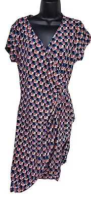 Mlle Gabrielle Dress Womens Large Multicolor V Neck Geometric Midi  Stretch • $14