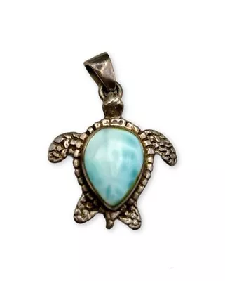 Vintage 925 Sterling Silver Larimar Sea Turtle Pendant • $26.88