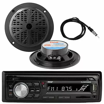 Pyle PLCDBT95 Marine CD Player USB Bluetooth Stereo 2x Speakers Radio Antenna • $105.99