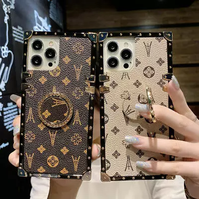 $13.99 • Buy For IPhone 14 Pro Max 13 12 11 X XR 7 8 Luxury Retro Leather Square Case W/ Ring