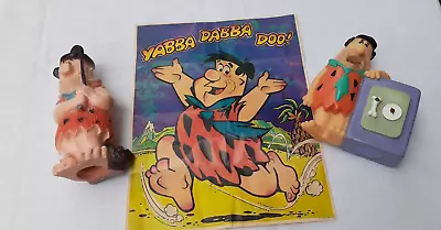 2 Fred Flintstone Vintage Plastic Banks -Hanna Barbera 1973 And 1992 +  POSTER • $19.99