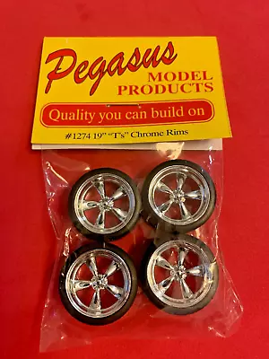 Pegasus 19  Chrome T's Torque Thrust Wheels & Tires For Model Car 1/25 1/24 • $15.16