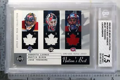 2002-03 Mask Collection Nation's Best Jerseys BGS 7.5 R Luongo / Martin / Biron • $69