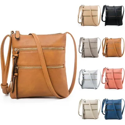 Ladies Leather Cross Body Messenger Bag Women Zipper Shoulder Over Bags Handbags • £9.99