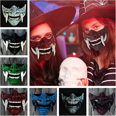 Latex Japanese Prajna Hannya Noh Kabuki Demon Samurai Half Face Mask Halloween • £12.36