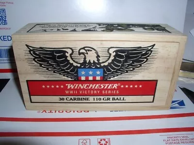 Winchester WWII Victory Series 30 Caliber Carbine Ball WOODEN Ammo Box (EMPTY) • $24.95