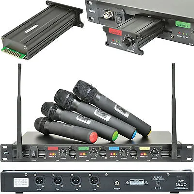 60m Quad Wireless Microphone Receiver System 4x Handheld Dynamic UHF Karaoke Kit • £359.99