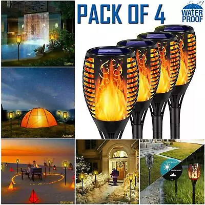 4Pcs Solar Torch Lights Patio Garden Dancing Flickering Flame Stake Lamp • £19.54