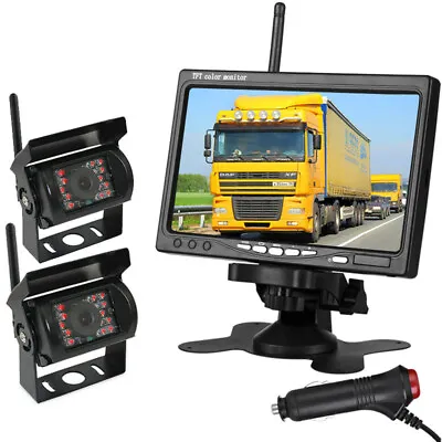 Wireless Truck Van Bus RVs Dual Rear View Reversing Camera 7  Car HD Monitor Kit • £98.99