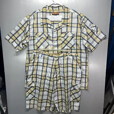 Veezo Wear Set Of Yellow Blue Plaid Button Shirt With Shorts Men Size 3XL • $11.17