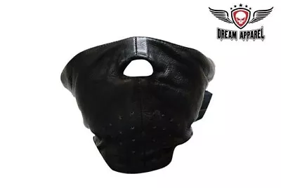 Black Leather Motorcycle Touring & Fashion Face Mask W/ Perforated At Mouth • $17.99